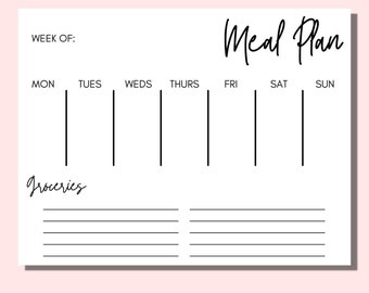 Weekly Meal Plan Printable | Printable Meal Planner | Menu Planner | Meal Planner with Grocery List | Minimalist Meal Planner | Planner