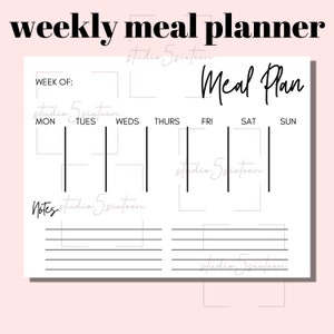 Weekly Meal Plan Printable | Printable Meal Planner | Menu Planner | Meal Planner with Notes | Minimalist Meal Planner | Planner