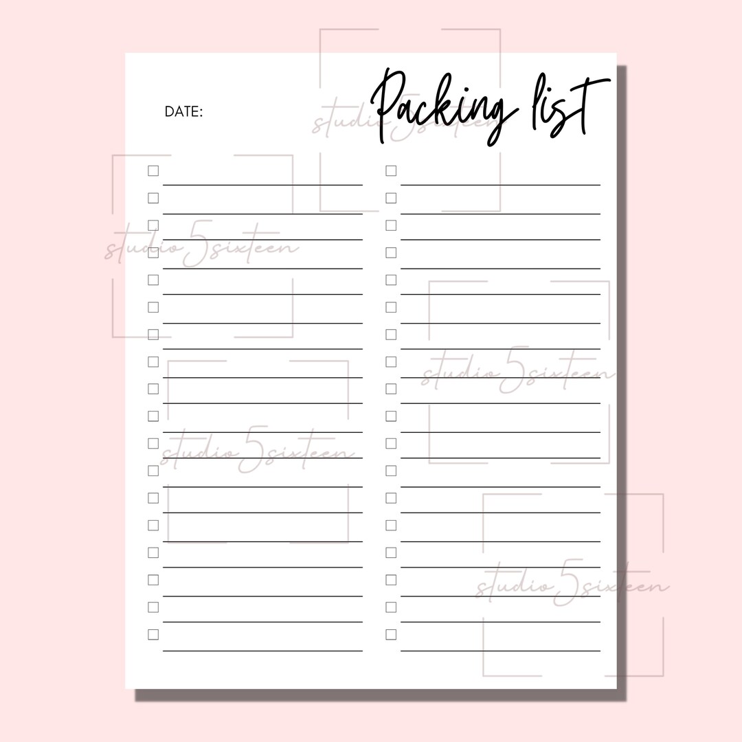 Packing Checklist Sign Packing Checklist Printable | Packing List | Digital Download Checklist ...