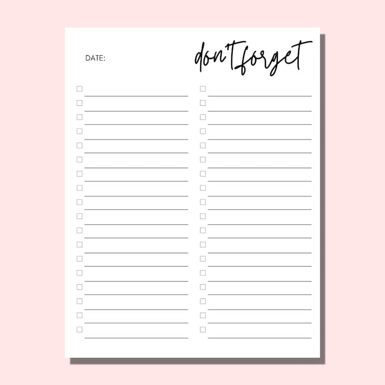 Don't Forget Checklist Printable Checklist Digital Download Checklist To Do List Minimalist Checklist Planner image 1