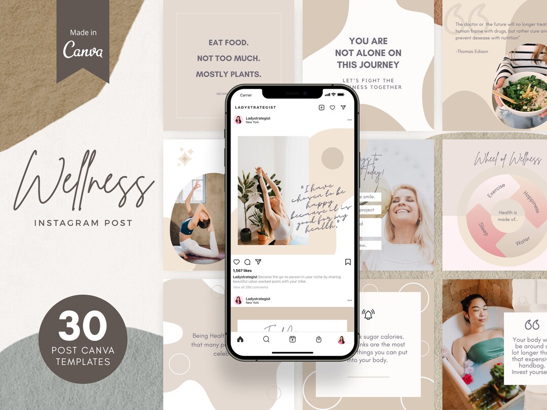 30 Wellness Instagram Post Canva Templates Social Media - Etsy
