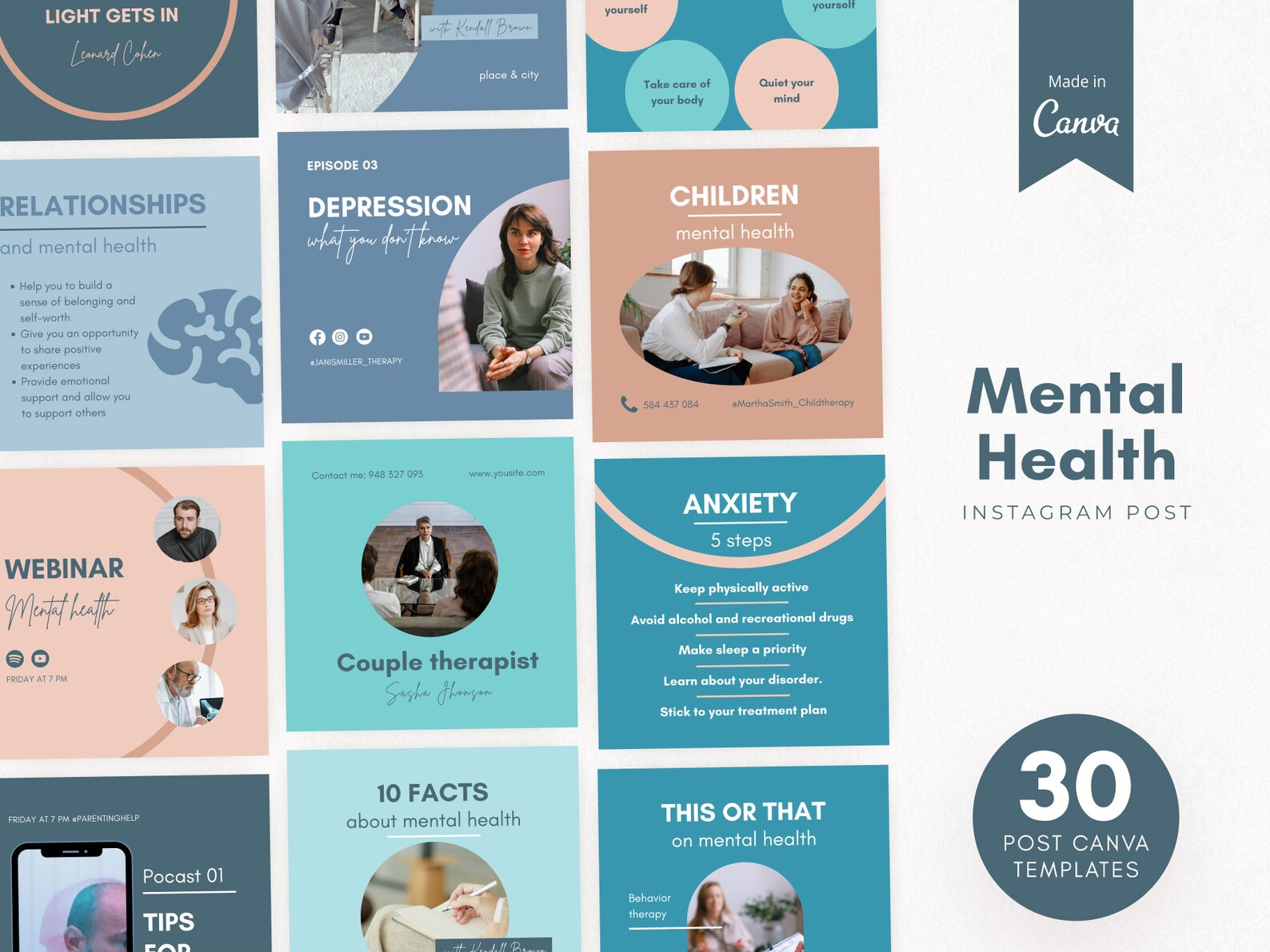 30 Mental Health Instagram Post Canva Templates Therapy - Etsy UK