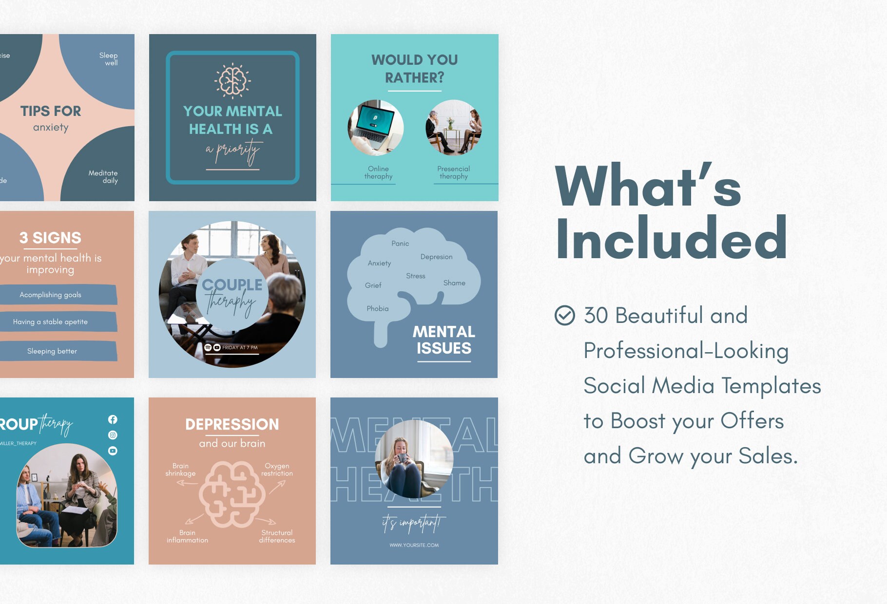 30 Mental Health Instagram Post Canva Templates Therapy - Etsy UK