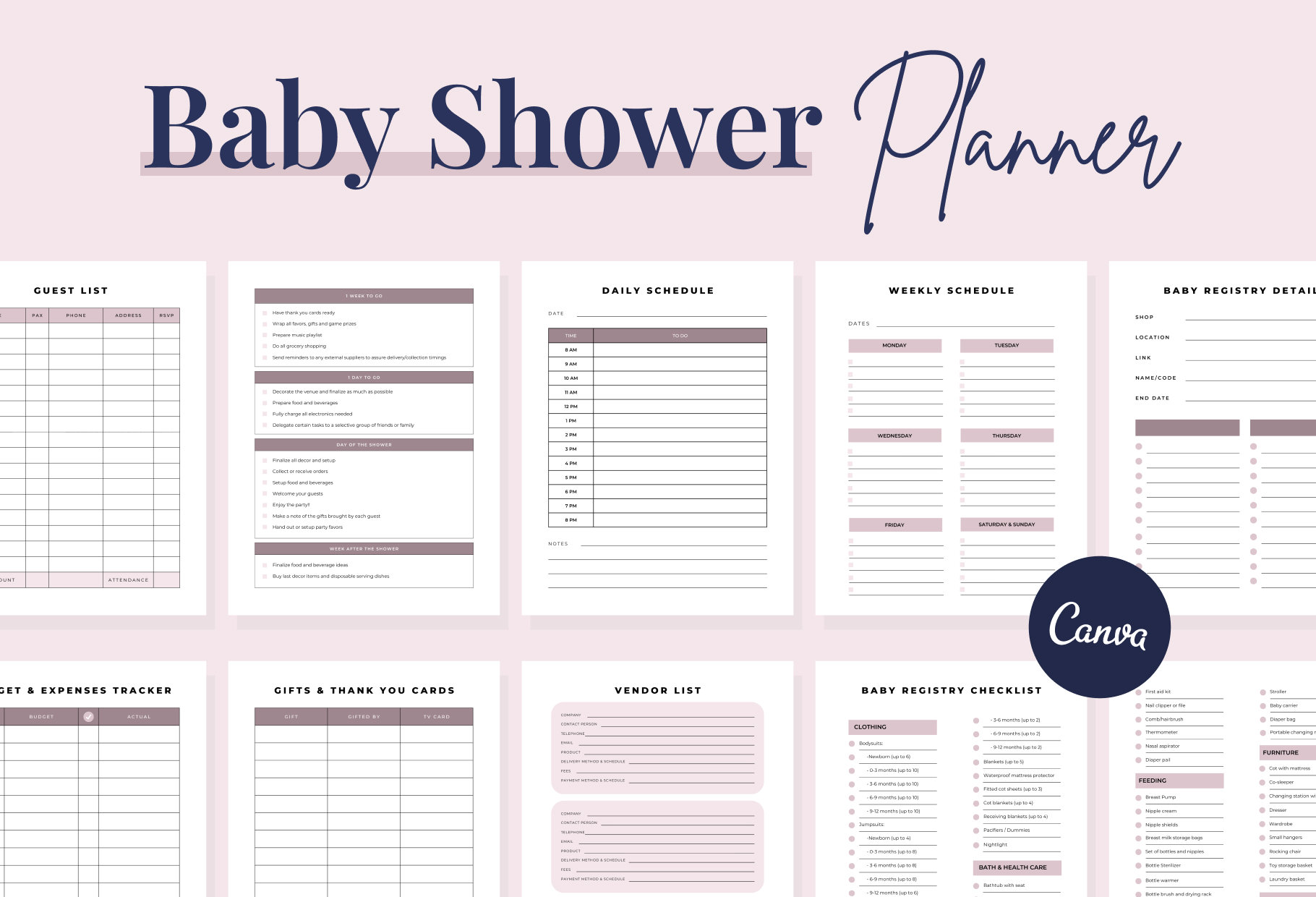 Baby Shower Planner Canva Templates Baby Planner Mom to Be Etsy