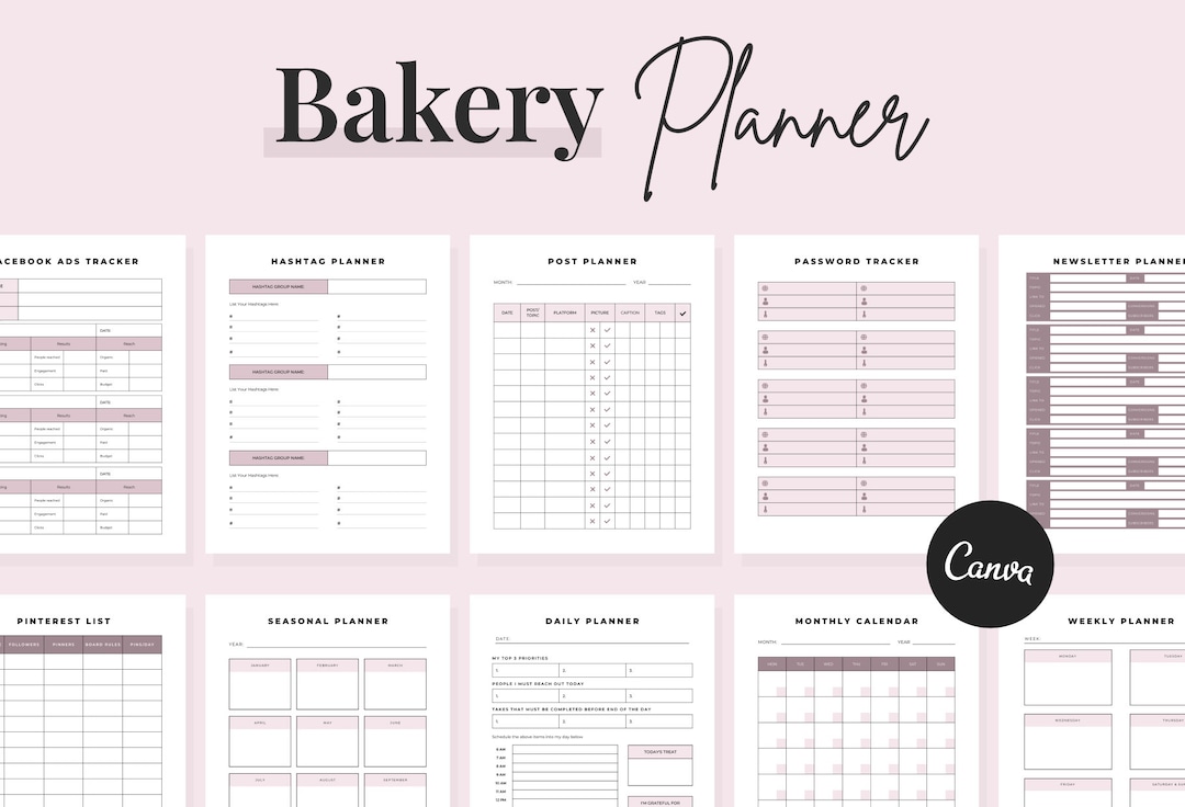 Bakery Business Planner Editable Canva Templates Bakery Branding Kit