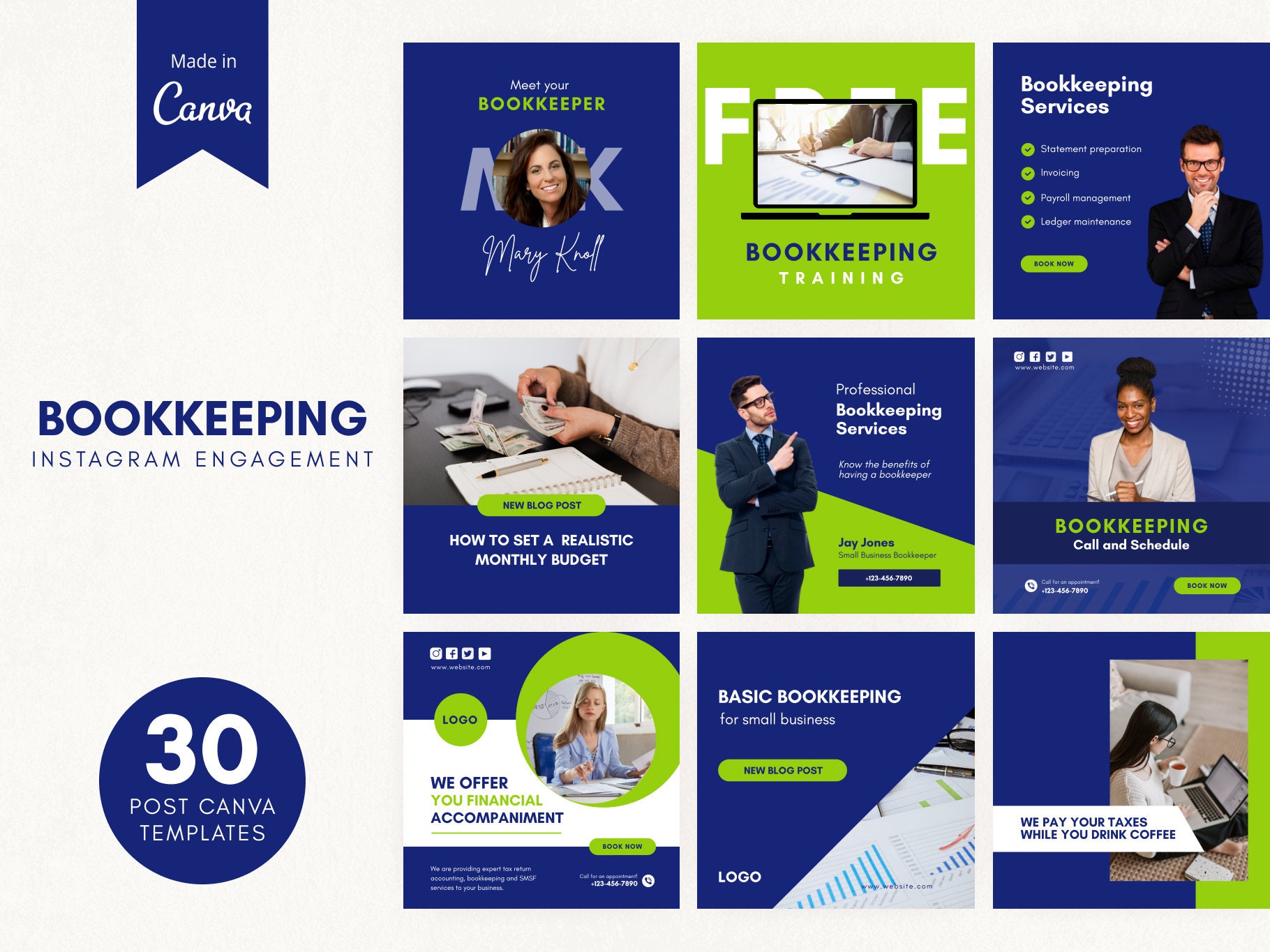 30 Bookkeeping Instagram Post Canva Templates Bookkeeper Etsy