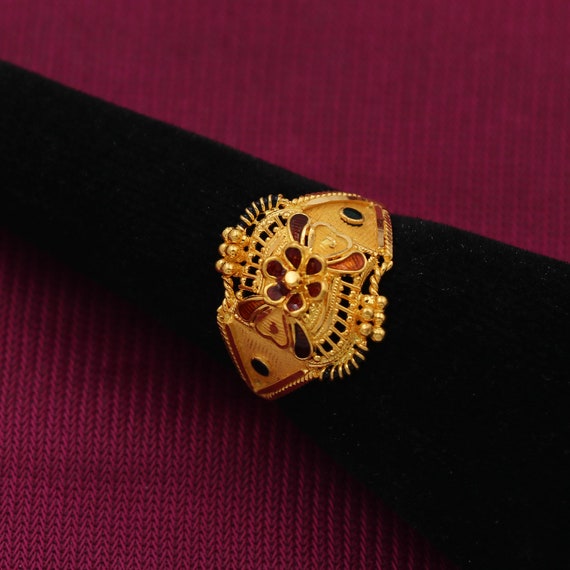 Yellow Gold Ring Pure 22k Gold Ring Handmade Indian - Etsy