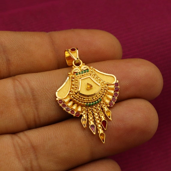 Pure 22k Gold Pendant Meena Jewelry 