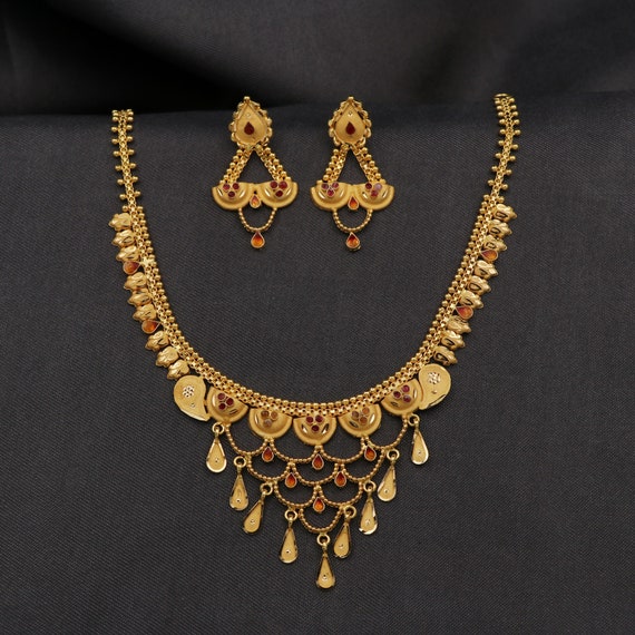 22K Gold Necklace Earrings Jewelry Set Artisan Designer - Etsy