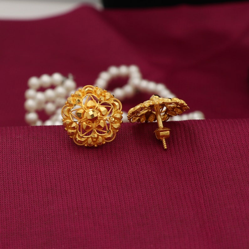 22k Gold Stud Earrings Fine Gold Jewelry P1163 Etsy