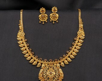 22K Gold Necklace Earrings Jewelry Set Artisan Designer - Etsy