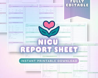 NICU Printable Nursing Report Sheet, Nurse Brain Sheet, Two Patient Report Template, Nurses resources, US Letter