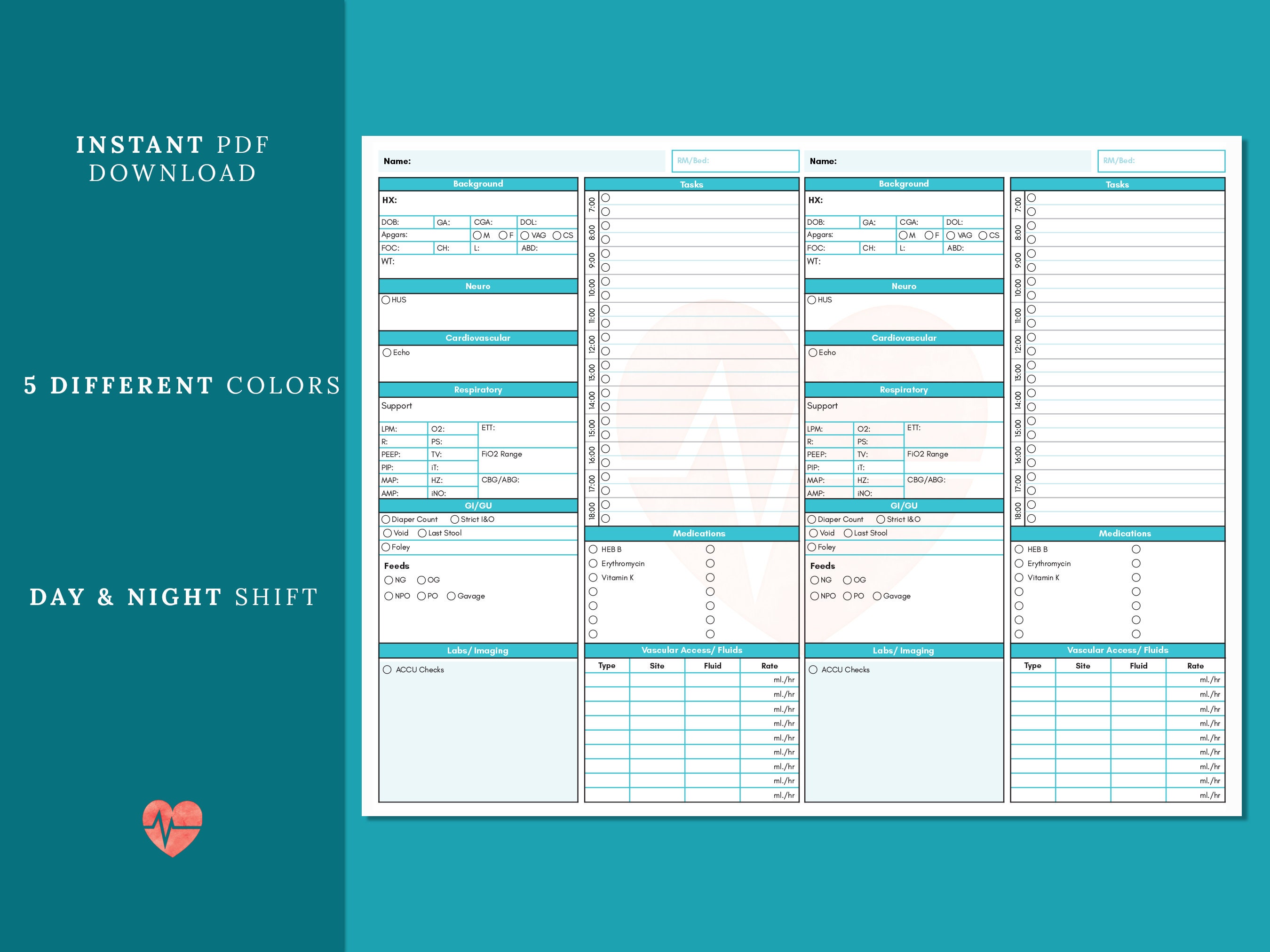 NICU Printable Nursing Report Sheet Nurse Brain Sheet Two - Etsy Canada