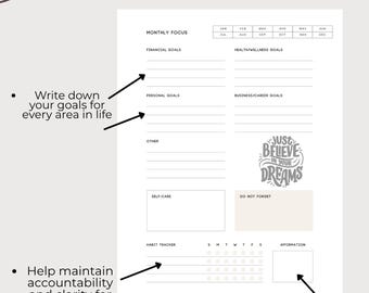 Monthly Goals Sheet