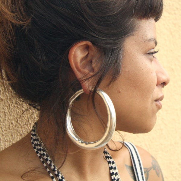 Stretched Ear Weights | Large Silver Hoops | Multiuse Minimalist & Statement Earrings | SUAYART