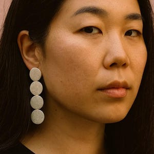 Silver Circle Line Earrings | Long Geometric Earrings | Elegant Jewelry for Women | SUAYART