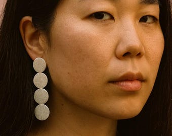 Silver Circle Line Earrings | Long Geometric Earrings | Elegant Jewelry for Women | SUAYART