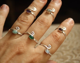 Adjustable Silver Rings with Natural Stones - Elegant Jewelry for Fingers and Toes | Small and Adjustable Rings | SUAYART