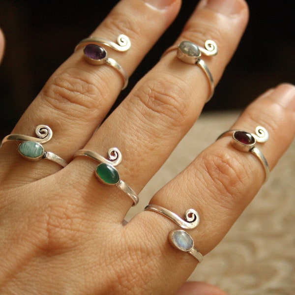 Verstelbare zilveren ringen met natuursteen - elegante sieraden voor vingers en tenen | Kleine en verstelbare ringen | SUAYART