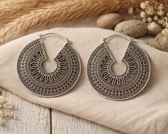Pendientes Aro Plateados | Estilo Flamenco| Mandala Tribal