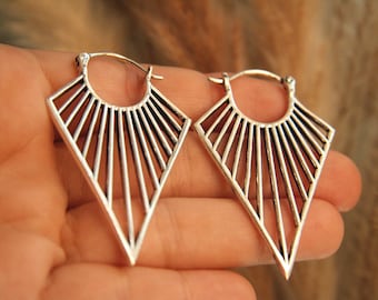 Large Geometric Silver Earrings | Ethnic Cyberpunk Style | Alternative Jewelry