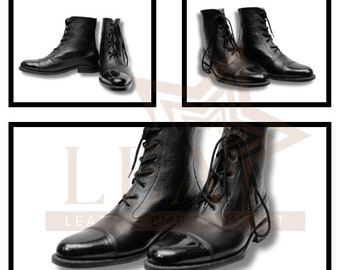 Handmade Leather Shoes, Black Leather High Ankle Lace up Boots, Men Cap Toe Stylish Dress Shoes, Leather Boots