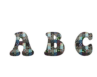 Patchwork Alphabet PNG - Fabric Letters PNG - Nursery Letters - Stitched Letters