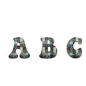 Alfabeto Patchwork PNG - Letras de tela PNG - Letras de guardería - Letras cosidas