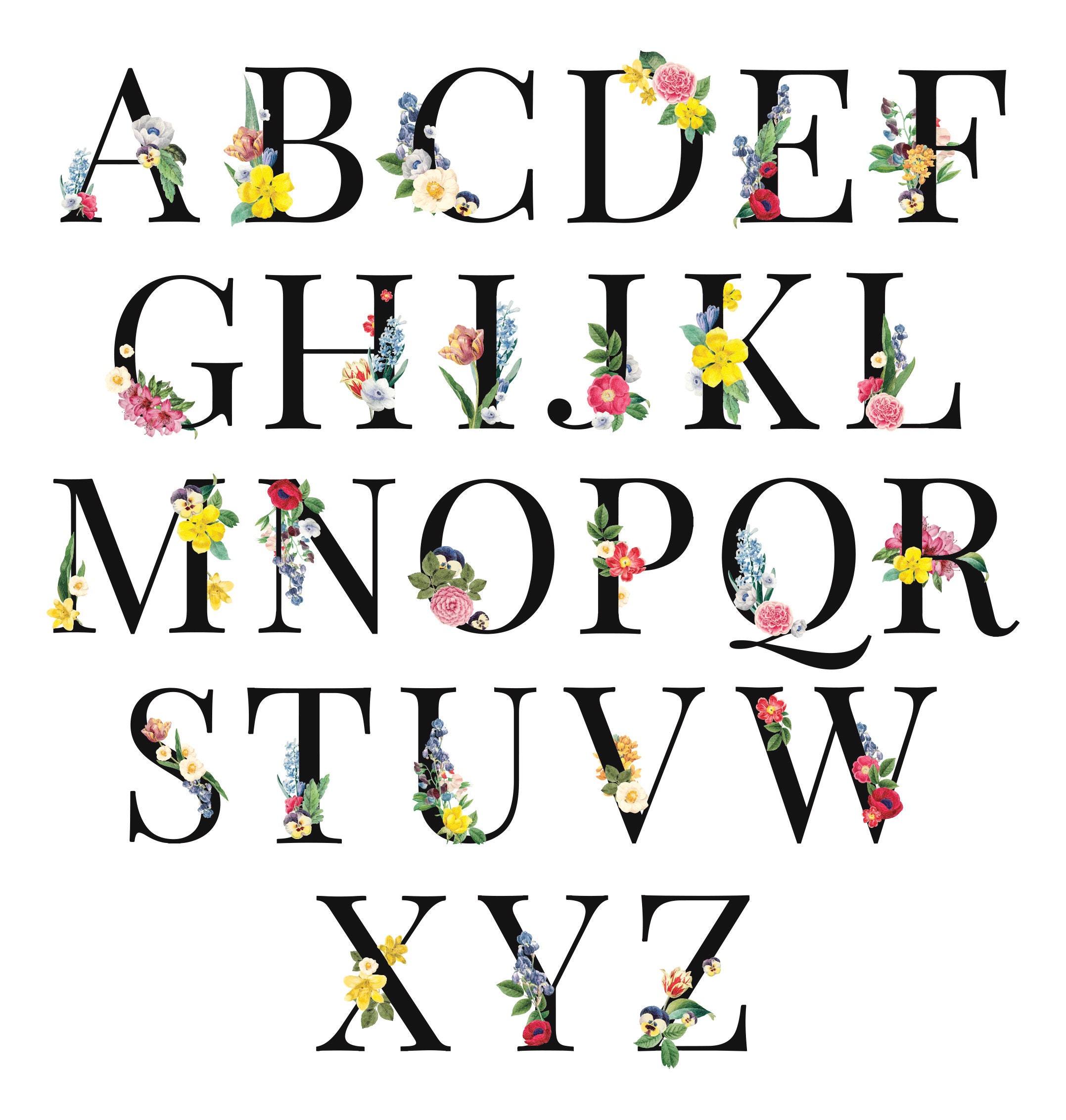 Floral Letters SVG Flower Letters Png Floral Alphabet Eps Etsy