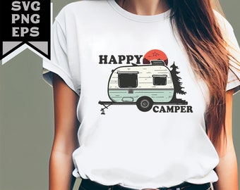 Happy Camper Svg - Png - Eps - Retro Camping Digital - Sticker Designs - Vector
