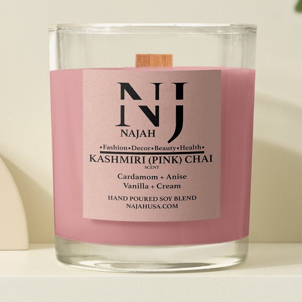 Bougie en cire de soja rose châtain cachemire | Bocal en verre transparent | WoodWick crépitant | Cardamome | Anis | Vanille | Crème | Luxe | 8 onces |