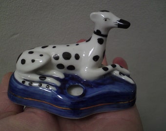 Staffordshire Porcelain Dalmatian Dog miniature inkwell / pen & quill holder