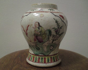 19th C Chinese Famille Verte porcelain jar pot vase Immortal Liu Haichan & Toad