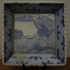 18th-19th century Antique Japanese Arita - blue and white porcelain platter tray