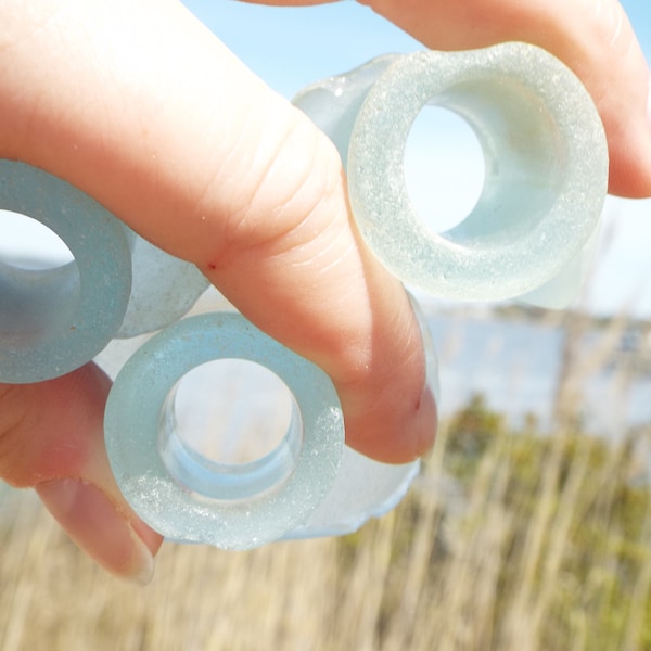 3 Aqua Teal Antique Sea Glass Bottle Necks