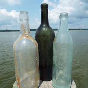 Vintage Shoreline Found Bottles – Set of 3 Unique Treasures