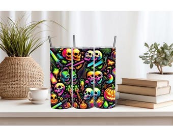 Anpassbarer Neon 20 Unzen Skinny Becher - Personalisierter Becher für Halloween, Geschenk für Jedermann, langlebiger Reisebecher für den täglichen Gebrauch