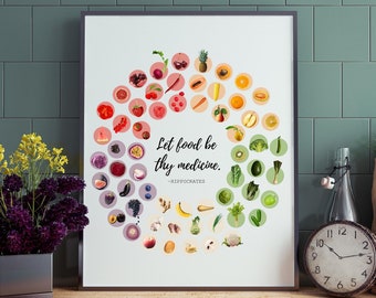 Let Food Be Thy Medicine, Digital Download, Colorful fruits and vegetables, Nutrition Poster, Art Print, Kitchen Decor, Vegan, Vegetarian