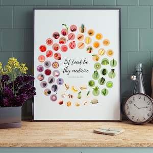 Let Food Be Thy Medizin, Digitaler Download, Buntes Obst und Gemüse, Ernährung Poster, Kunstdruck, Küchendeko, Vegan, Vegetarisch