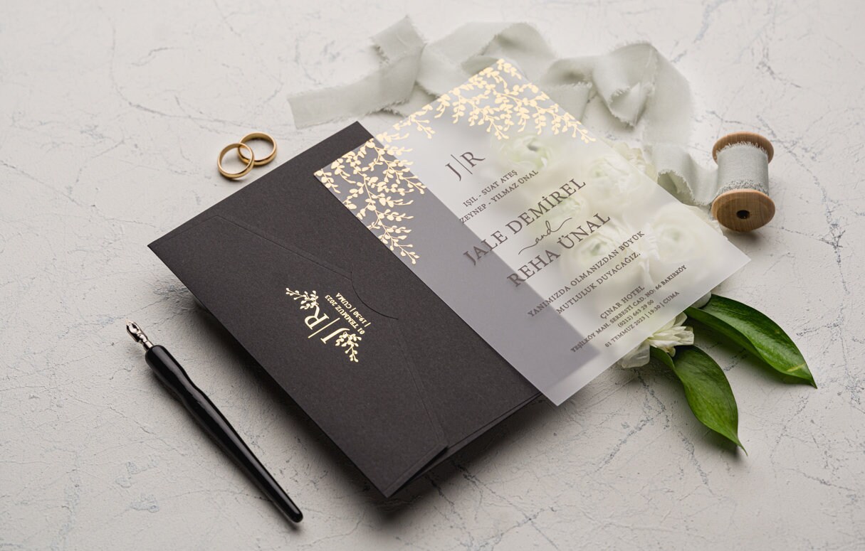 Wedding Invitation, Paper Invitations, Paper Black Invitations