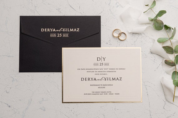 Wedding Invitation, Paper Invitations, Paper Black Invitations, Minimalist  Design, Letter Paper Invitation, Wedding Invitation Set With Wax 