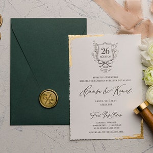 Minimalist Wedding Invitation -  Emerald Green Invitation - Dainty Elegant Modern Simple Invitations - Gold Foil Invitation - RSVP Templates