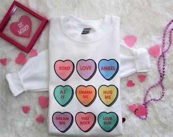 Valentine's Day Sweatshirt - Candy Sublimation Sweatshirt - Heart Valentines Shirt - Valentine Sweatshirt - Smiley Valentines Shirt for girl