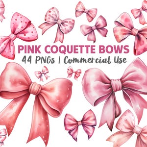 Pink coquette bows clipart, watercolor balletcore graphics, girly nursery art, feminine coquette bows PNG, silk accessory digital download
