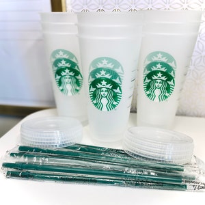 Starbucks Reusable Venti 24oz Cup/ Lid and Green Straw/ Starbucks Reusable Cold Cup/ Plain Starbucks Cup/ Starbucks Tumbler/ Crafting/ Gifts