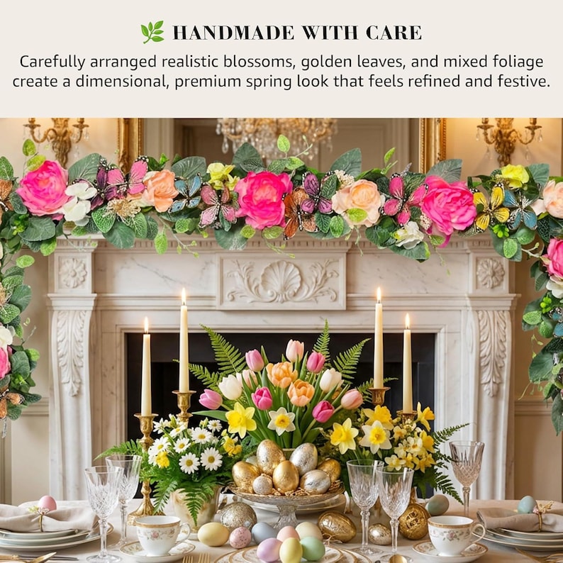 Handcrafted Spring Floral Garland 5ft – Handmade Peonies, Butterflies ...