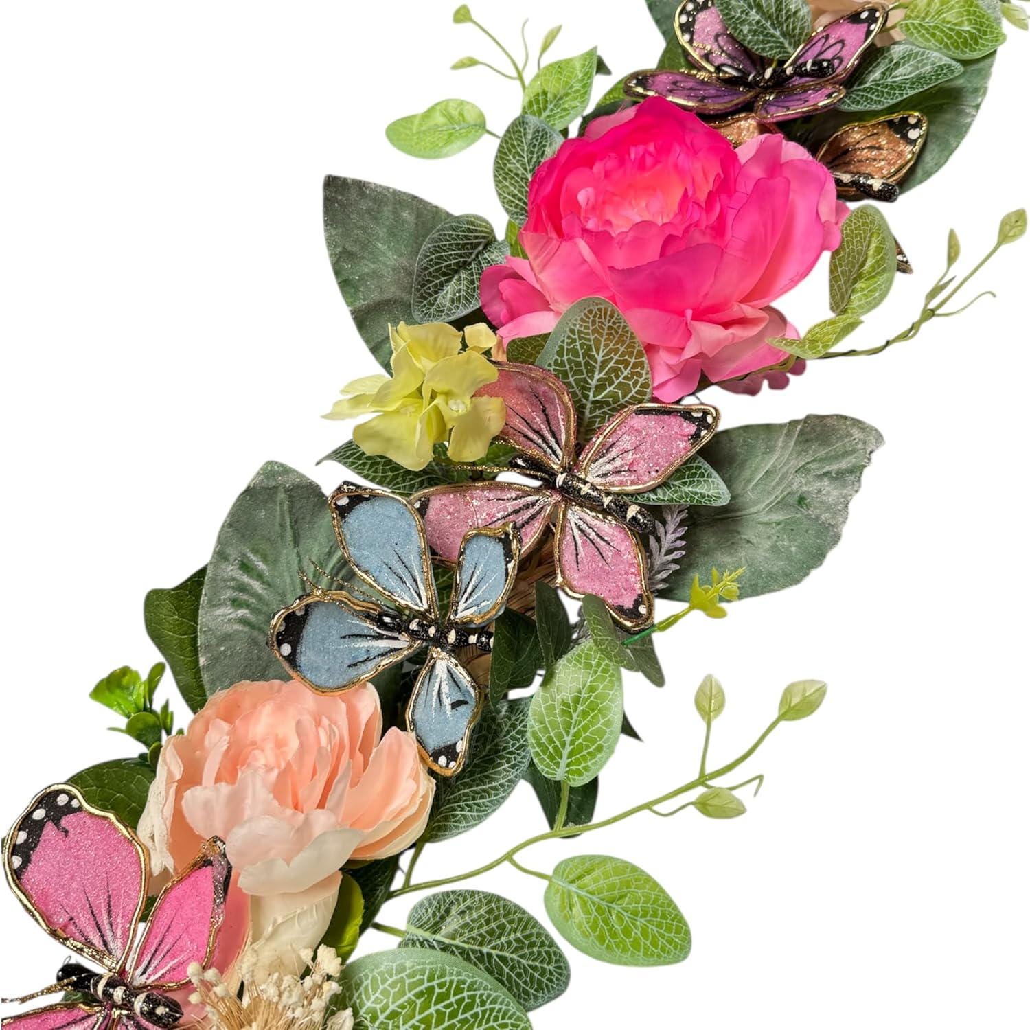 Handcrafted Spring Floral Garland 5ft – Handmade Peonies, Butterflies ...