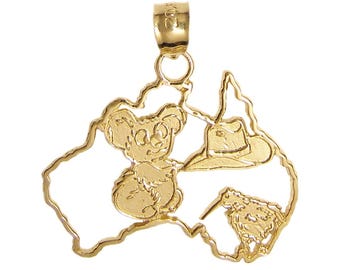 New 14k Gold Australia Map Pendant