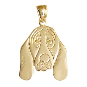 New 14k Gold Basset Hound Dog Pendant