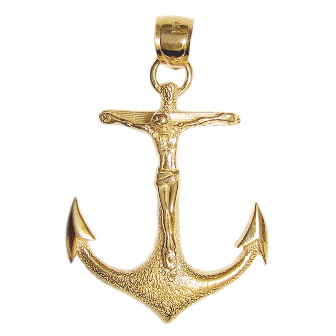 New 14k Gold Mariners Crucifix Anchor Pendant Etsy